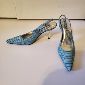 Steve Madden Blue Sling back Pumps, silver heel 7B